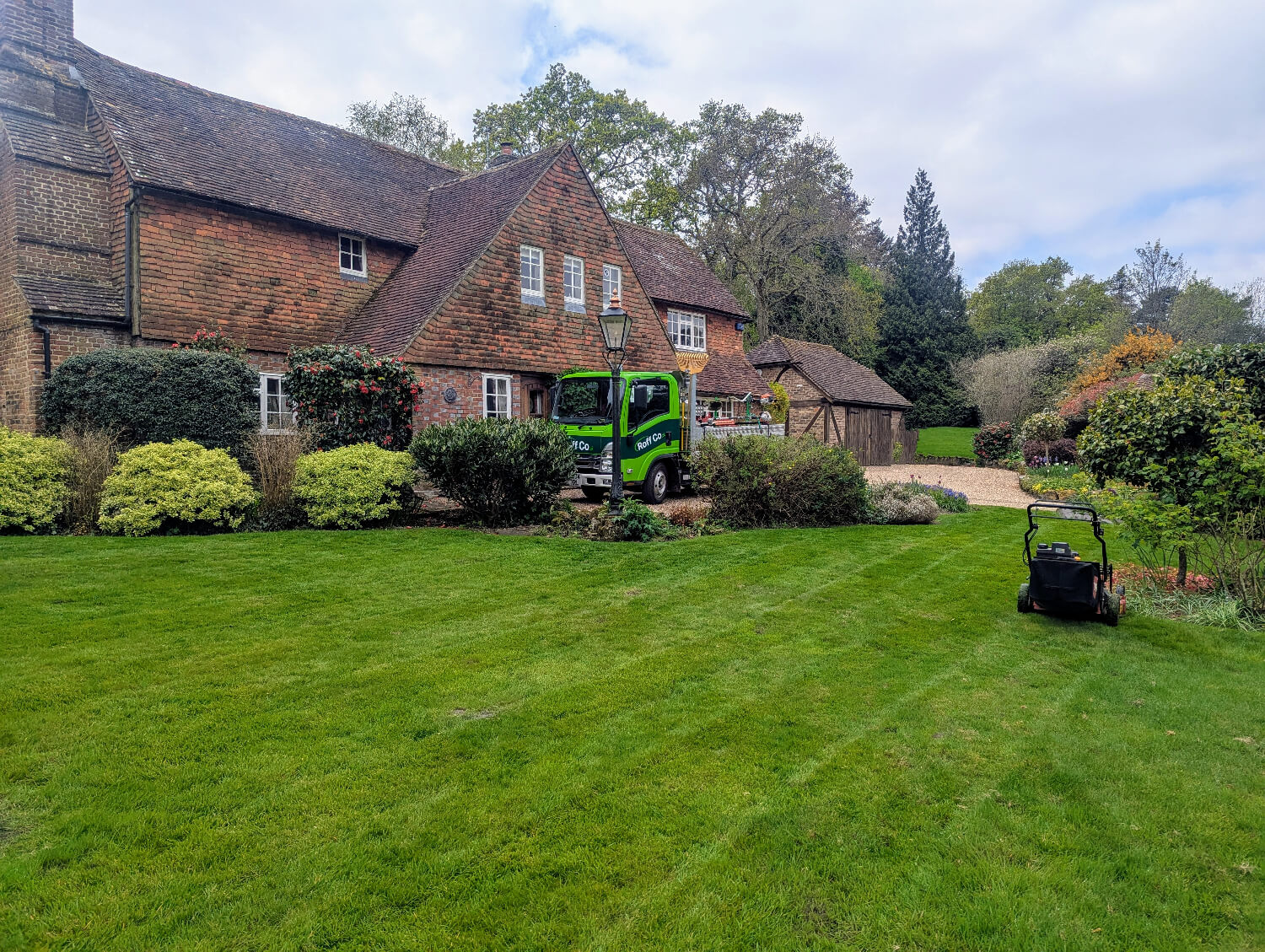 roff co at a large property lawn mowing
